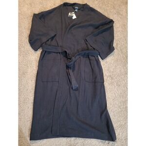 Harbor Bay Men's 2XLT Waffle Knit Cotton Robe Navy Blue Lounge Dad 90s